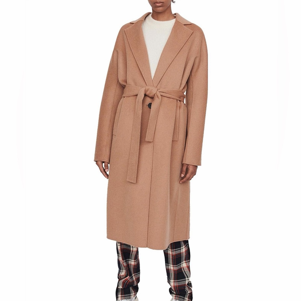 Maje Wool Belted Coat Camel Size 36